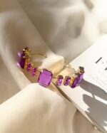 Bracelete Folheado Dourado Pedras de Chaton Retangulares Roxo